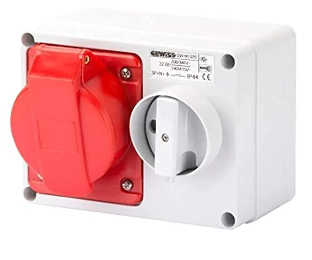 Gewiss GW66020 Horizontal Interlocked Socket Outlet, IP44, 6 Reference, 3P+N+E Pole, 380V-415V, 32 , 50 Hz/60 Hz, Cherry