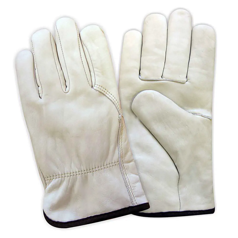 Driver-Style Full Grain Leather Gloves, Jumbo (White)