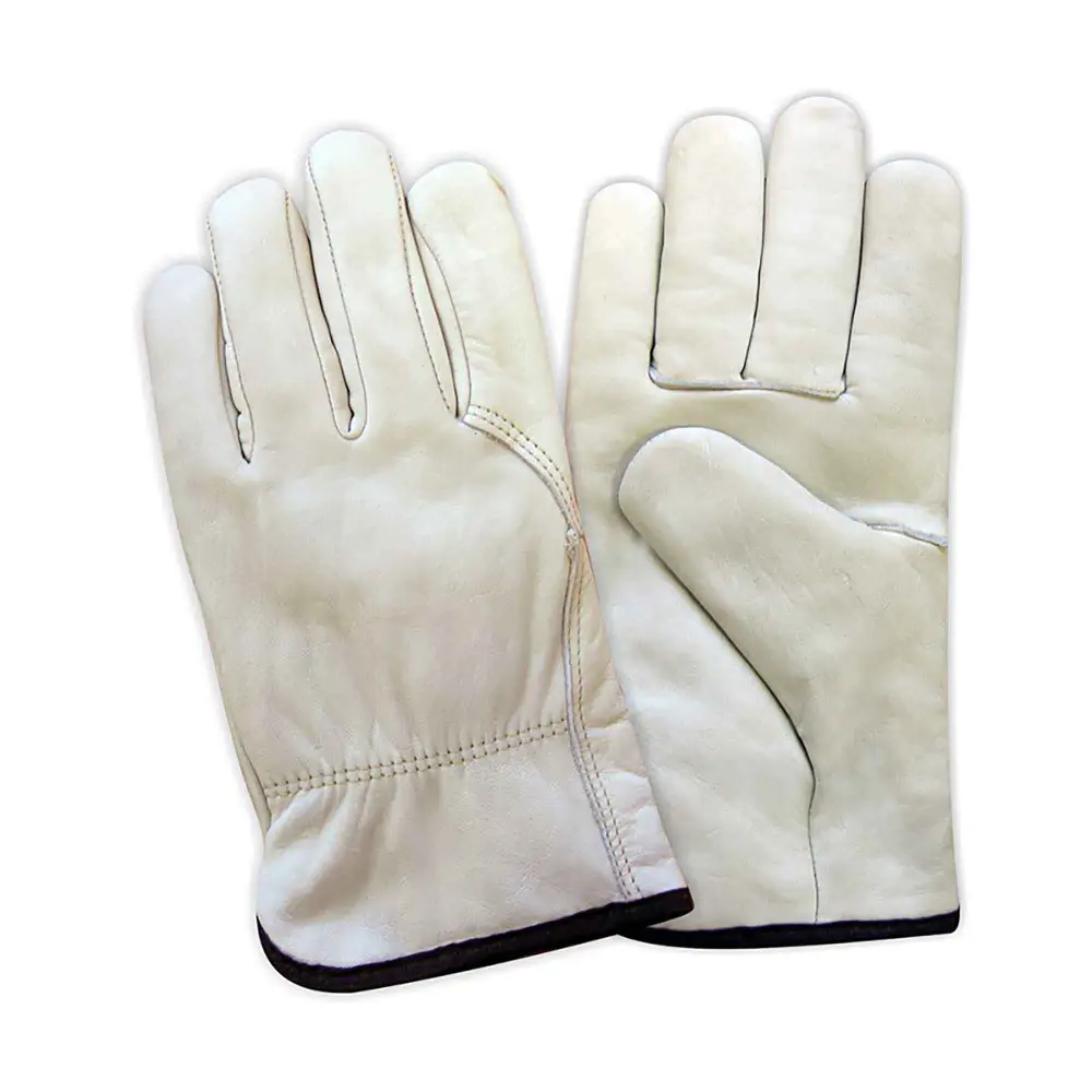 Driver-Style Full Grain Leather Winter Gloves Fleece Lining, Large ivory