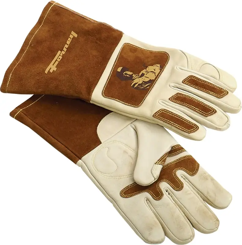 ForneyHide 53410 Welding Gloves, Men's, L, 12-5/8 L, Gauntlet Cuff, Brown/White, Reinforced Crotch Thumb