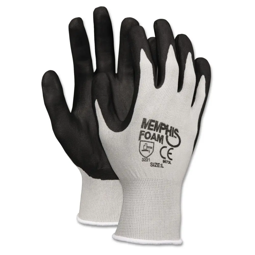 Memphis 9673L Economy Foam Nitrile Gloves, Spacious, Gray/Black, 12 Pairs