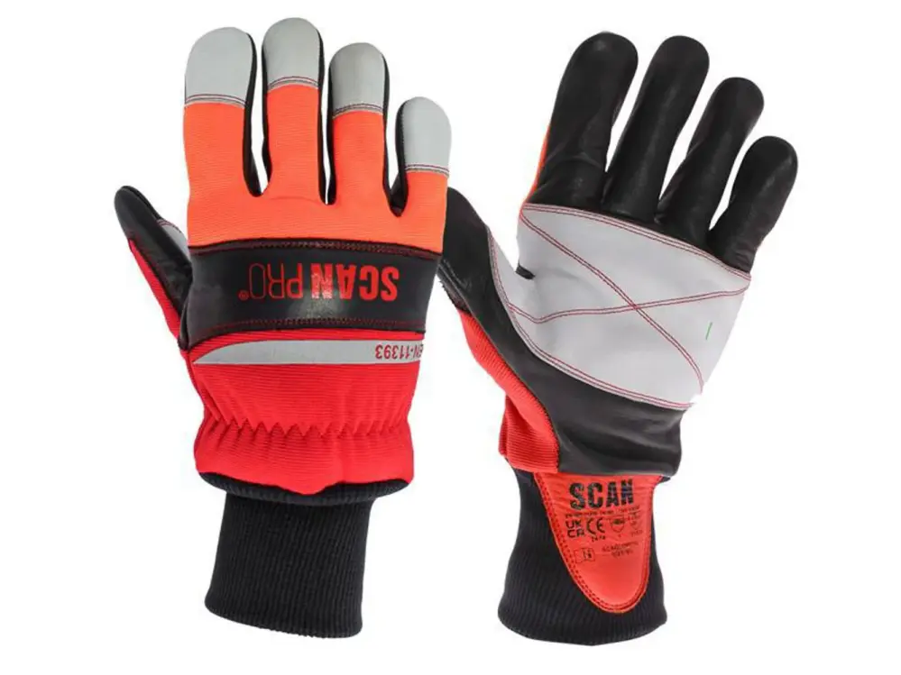 Scan Class 1 Paired Hand Chainsaw Leather Gloves - L (Size 9)