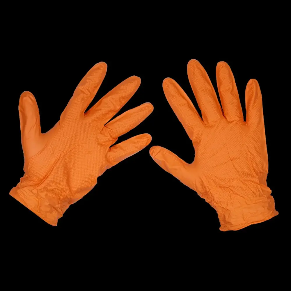 Sealey SSP56L Peach Diamond Grip Extra-Thick Nitrile Powder- Free Gloves Large - Pack 50