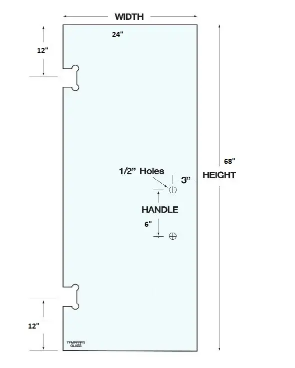 ISD2468H2 Shower Door 24"x 68" 2 Holes Tempered