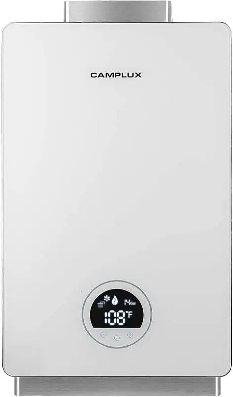 Camplux 12L Natural Gas High Hex Plug Capacity Indoor Tankless Water Heater, 3.18 GPM, White, CA318W-NG