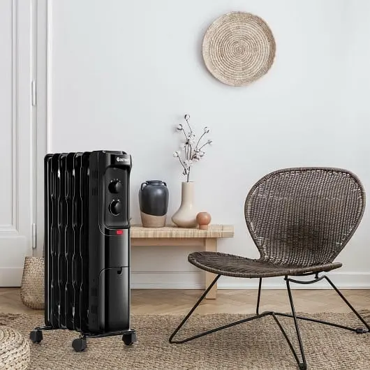 Costway 1500W Oil Filled Travel-friendly Radiator Space Heater Adjustable Thermostat, Jet Black, EP24919US-BK