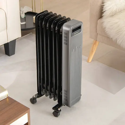 Costway 1500W Travel-friendly Oil-Filled Radiator Heater Home and Office, Midnight Black, EP25438US-BK