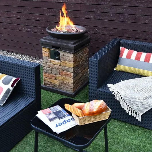 Costway 40000BTU Outdoor Propane Burning Fire Bowl Column Realistic Look Firepit Heater, Beige, OP70366CF