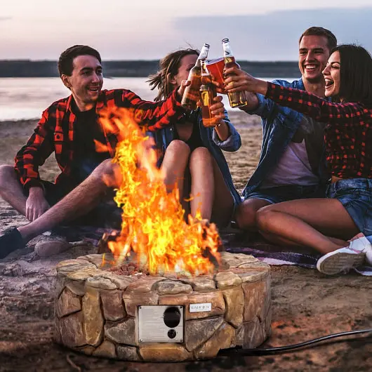 Costway Advanced 28 Inch Propane Gas Fire Pit Outdoor 40 000 BTU Stone, Brown, OP3610CF