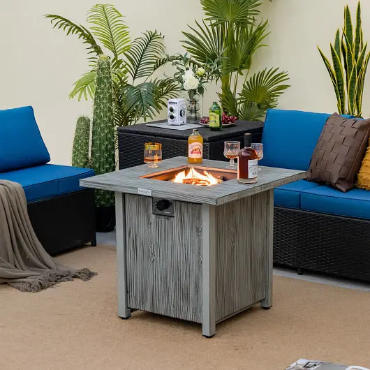 Costway Convertible 28 Inch 40 000 BTU Square Fire Pit Table Lid and Lava Rocks, Gray, NP10791GR