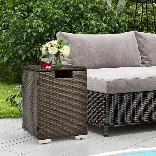 Costway CSA-Approved 2--1 Patio Rattan Gas Propane Tank Cover 20 lbs Propane Tanks, Brown, NP10261CF-