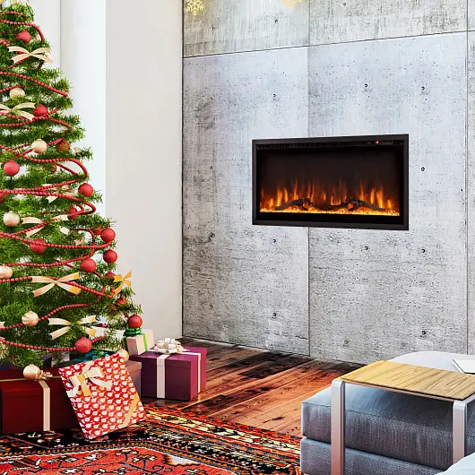 Costway Electric Fireplace -Wall Recessed Remote Regulation and Adjustable Color and Brightness-36 inches, FP10530US-36