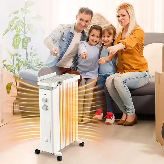 Costway Expert 1500W Travel-friendly Oil Filled Radiator Heater 3 Heat Settings, White, ES10202US-WH