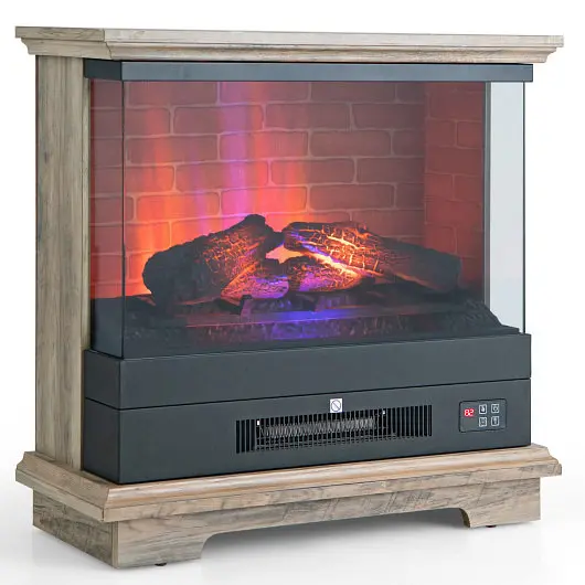 Costway Extra-Strong 27 Inch Freestanding Electric Fireplace 3, Level Vivid Flame Thermostat, Unfinished, FP10179US-BN