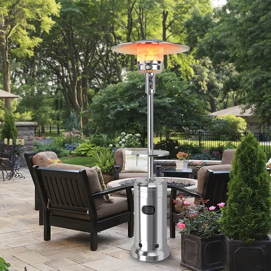 Costway Grip Outdoor Heater Propane Standing LP Gas Steel Table and Wheels, Silver, HW61848SL