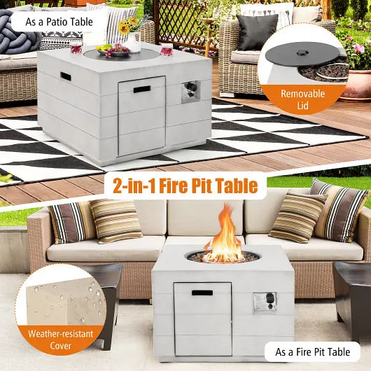 Costway Hardened 34 Inch Square Concrete Propane Fire Pit Table Lava Rocks and Cover 50 000 BTU, Gunmetal, NP10628WL-GR