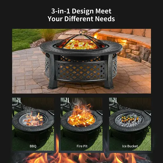 Costway High-Performance Outdoor Fire Pit BBQ Grill and High-temp Resistance Finish, JV10178
