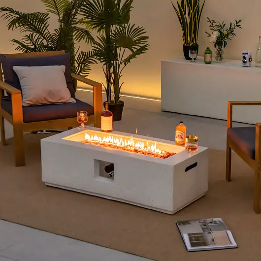 Costway 42 Inch 50 000 BTU Rectangle Terrazzo Fire Pit Table PVC Cover, Bright White, NP10851WH