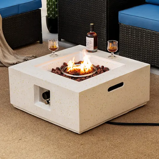 Costway 28 Inch 40000 BTU Square Propane Gas Fire Pit PVC Cover, White, NP10852WH