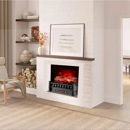 Costway 20 Inch Electric Fireplace Heater Realistic Birchwood Ember Bed, Onyx, FP10358US-BK