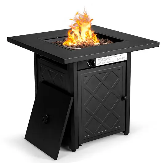 Costway 28 Inch Propane 50 000 BTU Patio Square Gas Fireplace Lava Rock, Black, NP10211US-BK