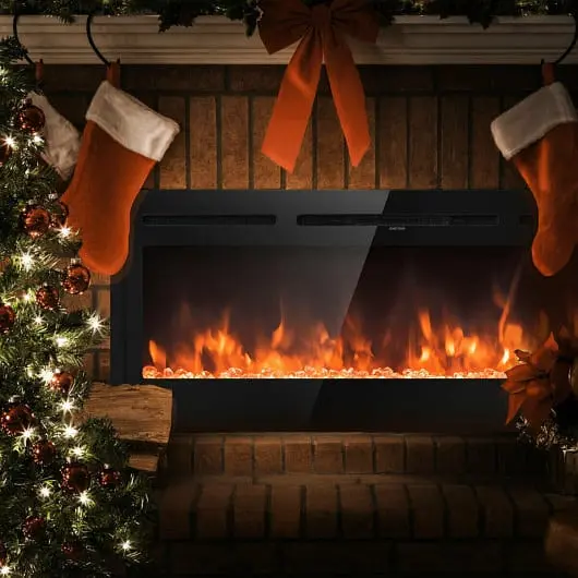 Costway 50 Inch Recessed Electric Insert Wall Mounted Fireplace Adjustable Brightness, EP24727US