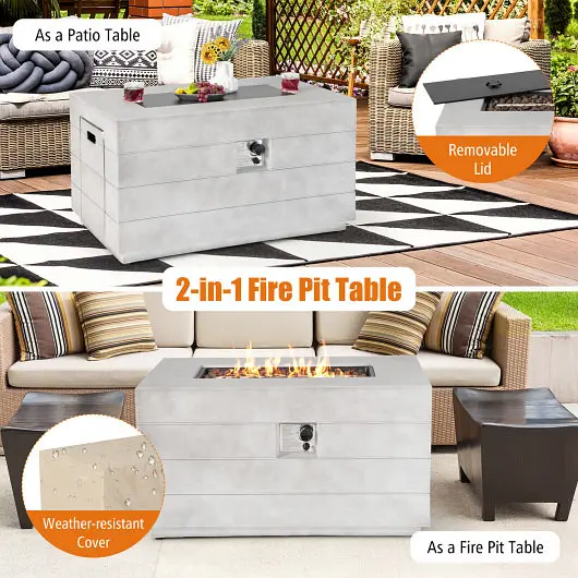 Costway 43 Inch Rectangular Concrete Propane Fire Pit Table Lava Rocks and Cover 50 000 BTU, Gray, NP10627WL-GR
