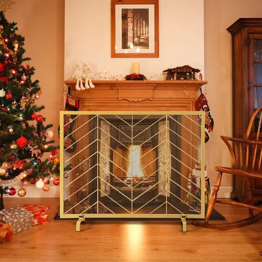 Costway 38 x 31 Inch Single Panel Fireplace Screen, Golden, HV10468GD