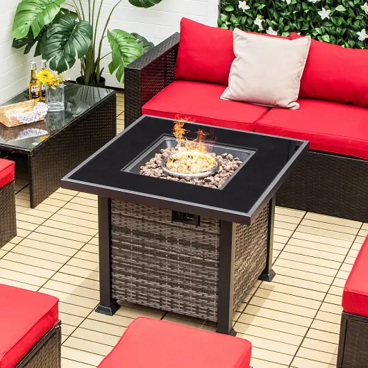 Costway 32 Inch Square Propane Fire Pit Table Lava Rocks Cover, Gray, NP10618GR