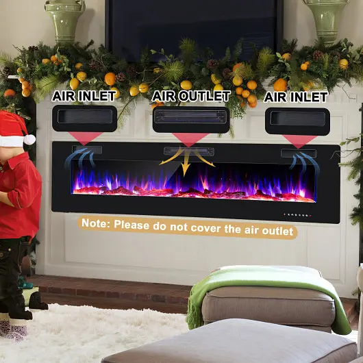 Costway 68 Inch Ultra-Thin Electric Fireplace Recessed Wall Mounted Crystal Log decoration, FP10167
