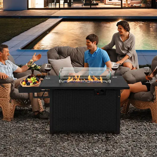 Costway 52 Inches Outdoor Wicker Gas Fire Pit Propane Fire Table Cover, Onyx, NP11327DK