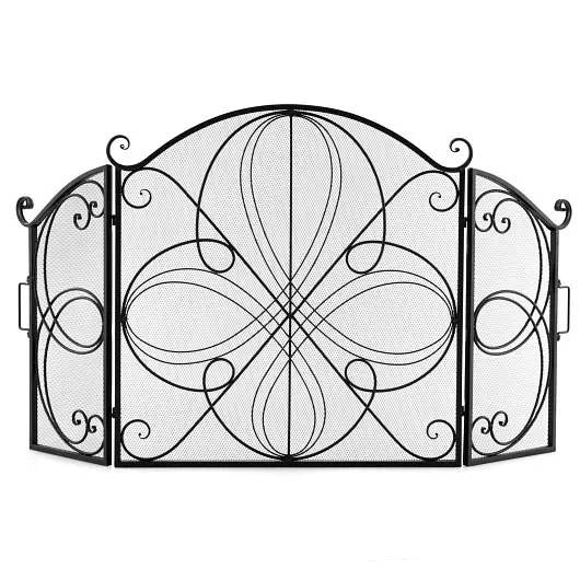 Costway King-Size 59.5 x 32.5 Inch Fireplace Screen Floral Pattern, Black, JV11172DK