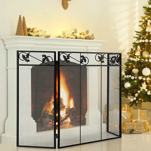 Costway Low-Profile 3-Panel Fireplace Screen decor Cover Exquisite Pattern, HV10288