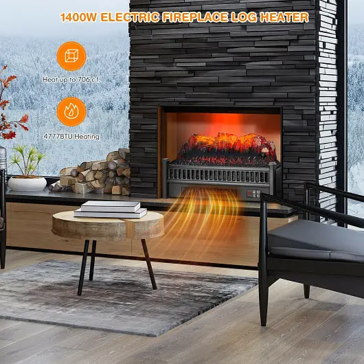 Costway Regular 1400W Electric Fireplace Log Heater Adjustable Flame Brightness, Black, EP24832US-BK