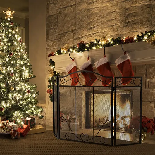 Costway Superior 3-Panel Freestanding Fireplace Screen Folded Fire Doors, HV10290