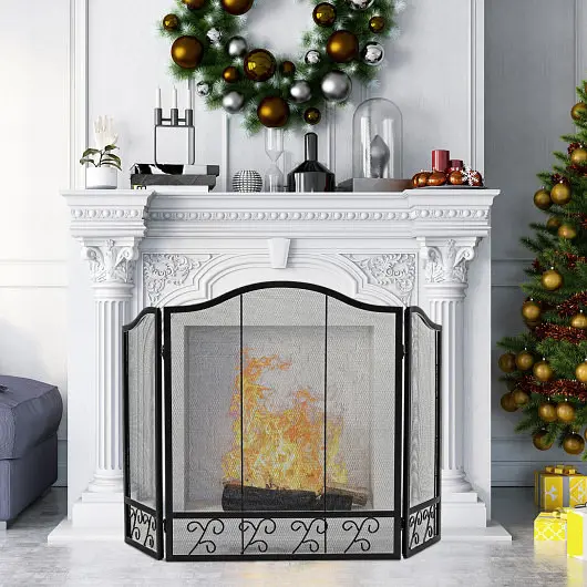 Costway Top-Tier 3-Panel Fireplace Screen decorative Spark Guard, HV10289