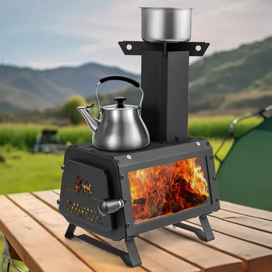 Costway UL-Listed Travel-friendly Wood Camping Burning Stove Heater 2 Cooking Positions, NP11456