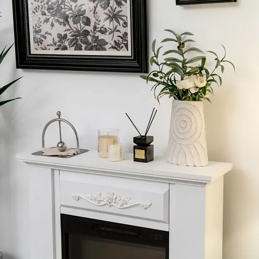 Costway Weather-Resistant 1400W TV Stand Electric Fireplace Mantel Remote Regulation, Snow White, FP10103US-WH