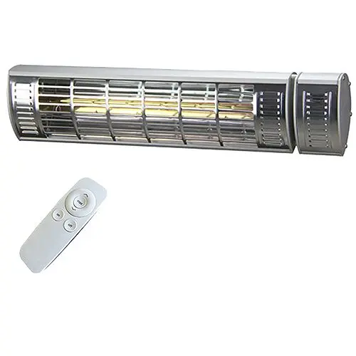 SUNHEAT Commercial/Restaurant 1500 Watt Electric Wall (or Tripod) Mounted Patio Heater Remote- Metallic Silver, 90990002