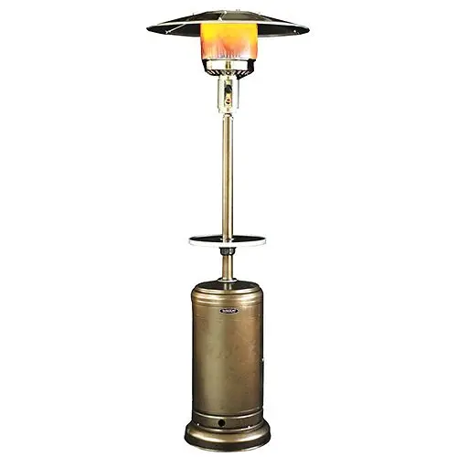 SUNHEAT Wide Timeless Umbrella Design Commercial Travel-friendly Propane Patio Heater Drink Table - Golden Hammered, 99400