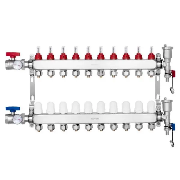 VEVOR 10-Branch Radiant Heat Manifold 1/2" PEX Tubing Floor Heating Manifold Set, DRFSQBXG10HLXLR9WV0
