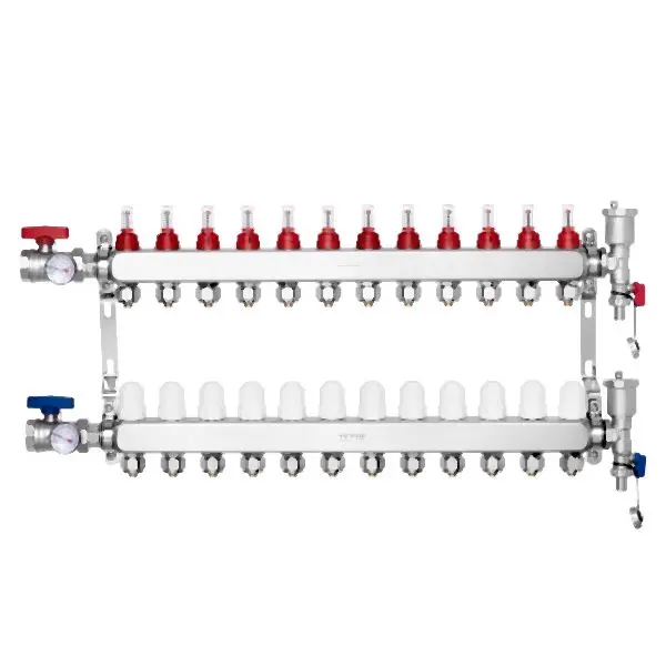 VEVOR 12-Branch Radiant Heat Manifold 1/2" PEX Tubing Floor Heating Manifold Set, DRFSQBXG12HLT7SLLV0