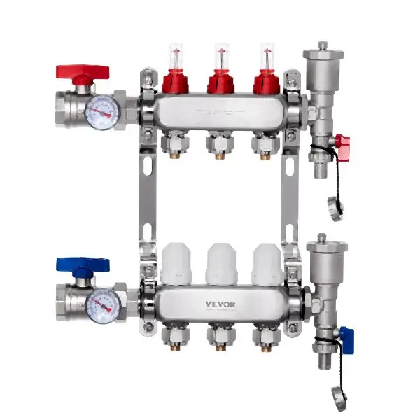 VEVOR 3-Branch Radiant Heat Manifold 1/2" PEX Tubing Floor Heating Manifold Set, DRFSQBXG3HL0FGQ9GV0