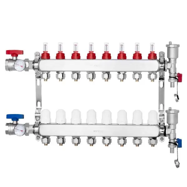 VEVOR 8-Branch Radiant Heat Manifold 1/2" PEX Tubing Floor Heating Manifold Set, DRFSQBXG8HL0IHXPWV0