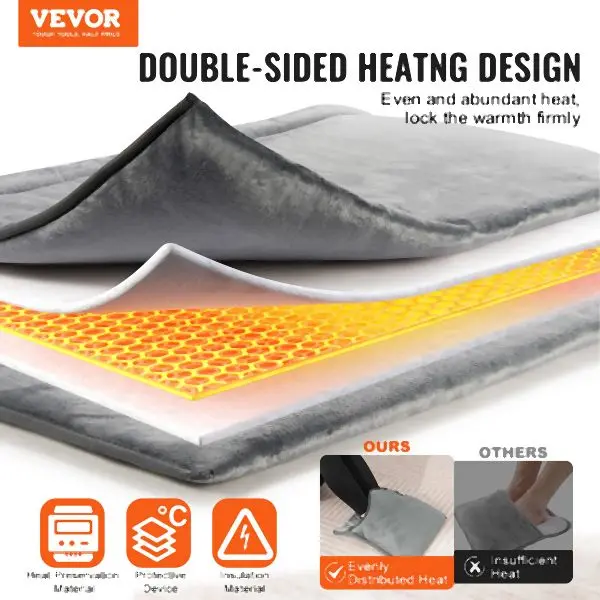 VEVOR Electric Heated Foot Warmer Double-Sided Foot Heating Pad 15.4" x 15.0", KDSNJQKDSSCJM28C3V1
