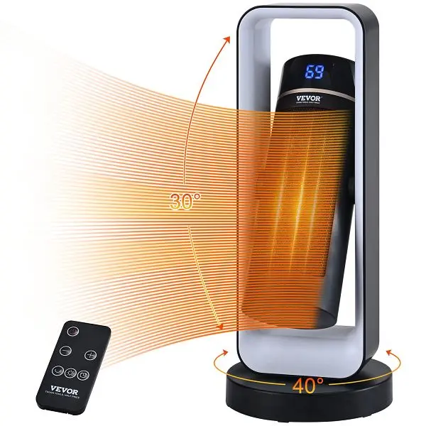 VEVOR Low-Profile Electric Space Heater Thermostat Remote Regulation, 1000with 1500W 2-Level Adjustable Quiet Ceramic Heat...
