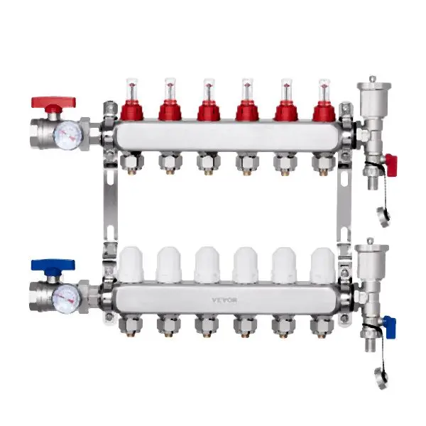 VEVOR Narrow 6-Branch Radiant Heat Manifold 1/2" PEX Tubing Floor Heating Manifold Set, DRFSQBXG6HL0X0YQ9V0