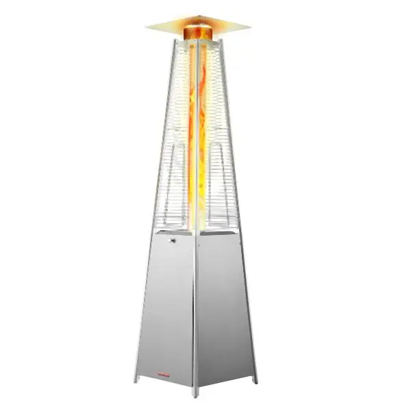 VEVOR Propane Patio Heater 48000BTU Pyramid Wheels Outdoor Patio Polished Silver, GDSBWJRQYS48VVIM3V9