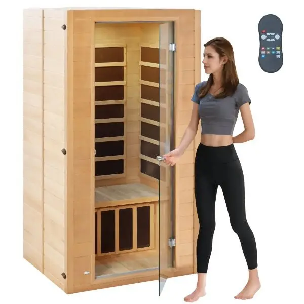 VEVOR Quick-Connect Far Infrared Wooden Sauna Room Home Spa 1 to 2 Person 1400W, YHWMZSNF12RT6Y80MV1