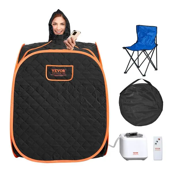 VEVOR Travel-friendly Personal Sgroup Sauna Spa Tent 2L 1000 Watt Sgroup Generator, Incorporates Foldable Chair, ZQBXSSN10...